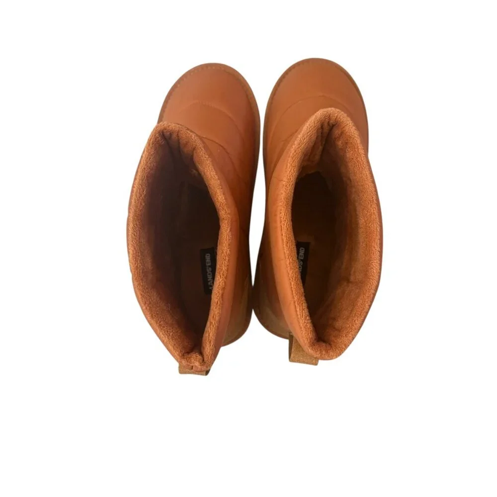 Lands End Puffer Padded Slip On Cognac Brown Ankle Snow Winter Boots Women's 9B